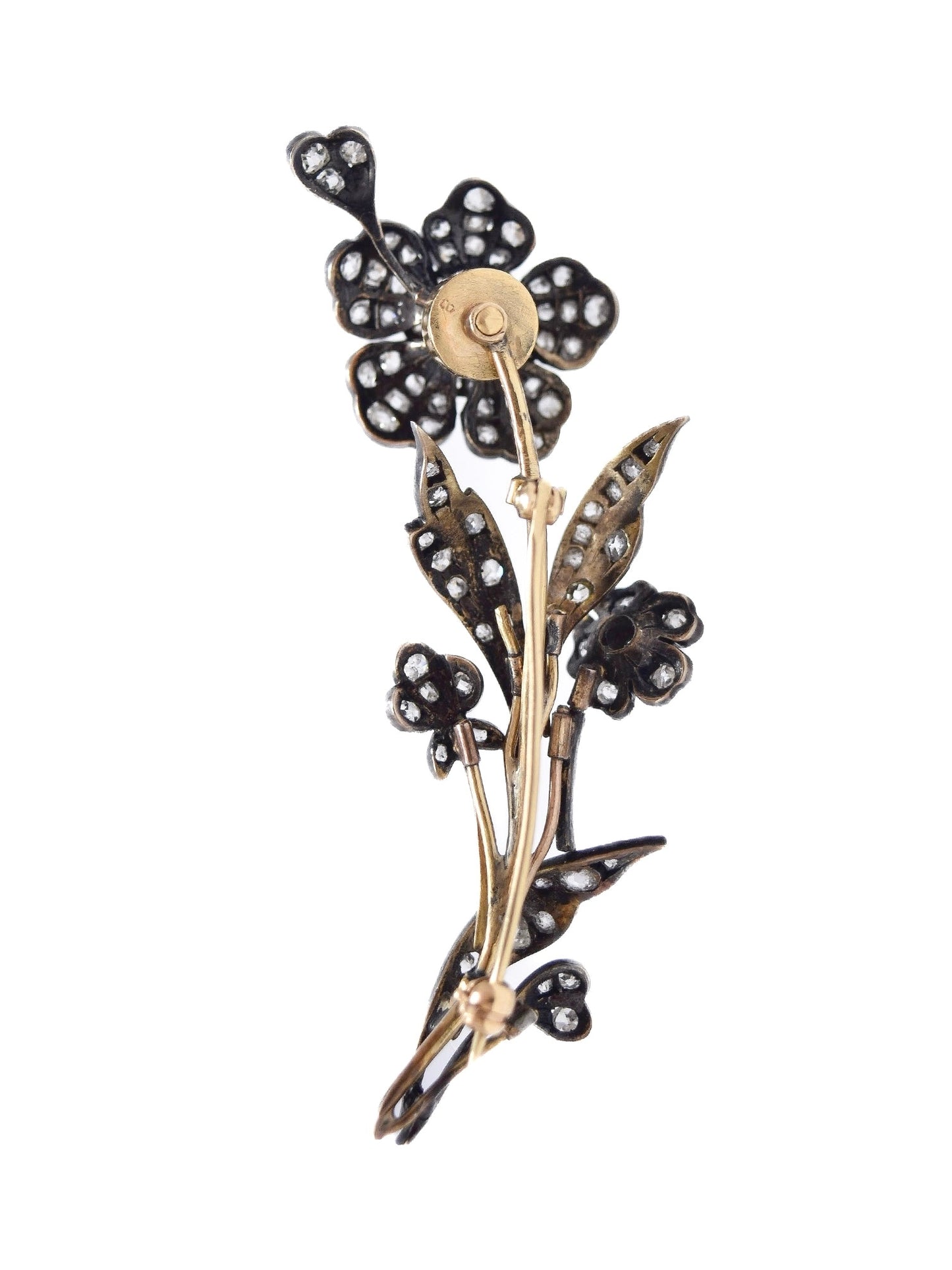 Antique 14K Topped Silver 3.34 CTW Diamond Flower Tremblant Brooch