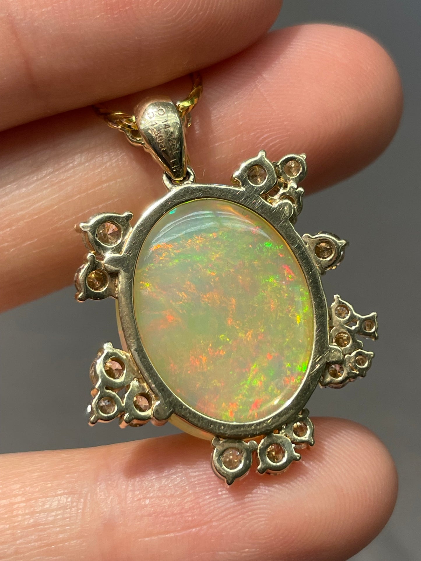 14K Yellow Gold 14.2 CTW Opal Diamond Pendant
