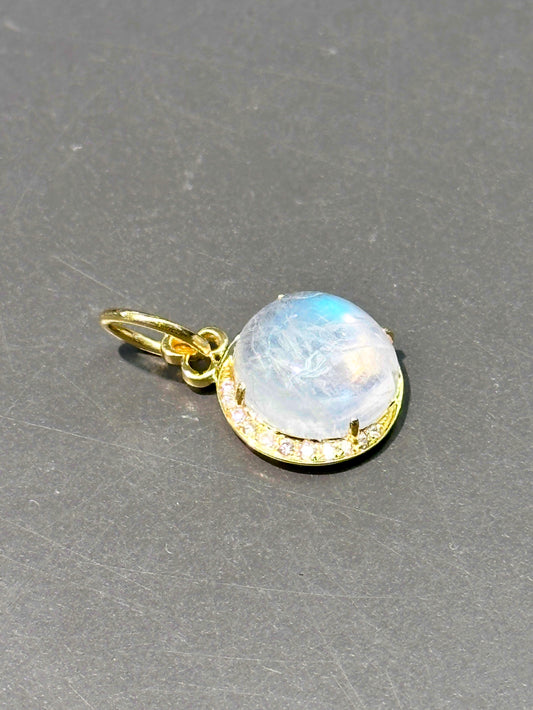 18K Yellow Gold Moonstone Diamond Crescent Charm