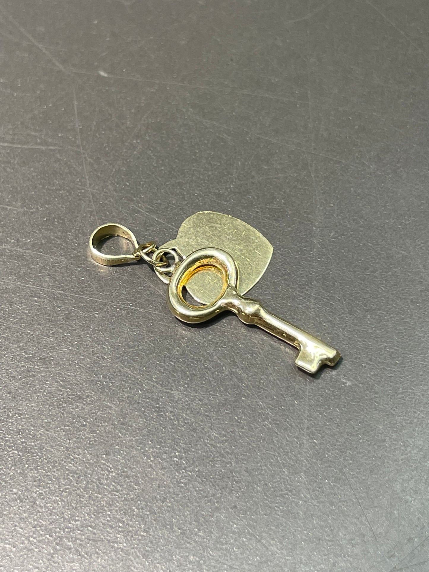 14K Gold Heart and Key Charm Pendant