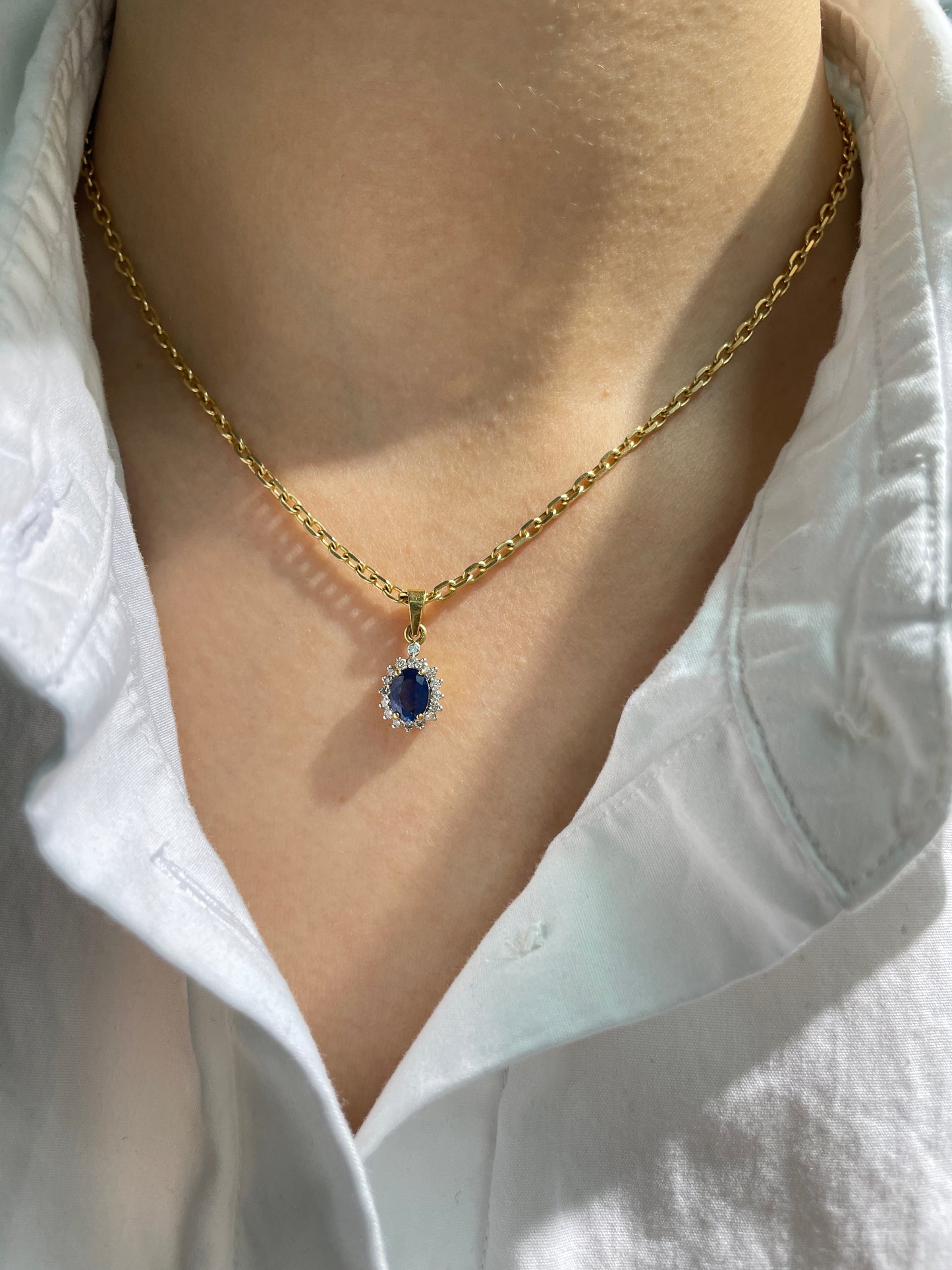 Vintage 14K Gold Sapphire Diamond Halo Charm