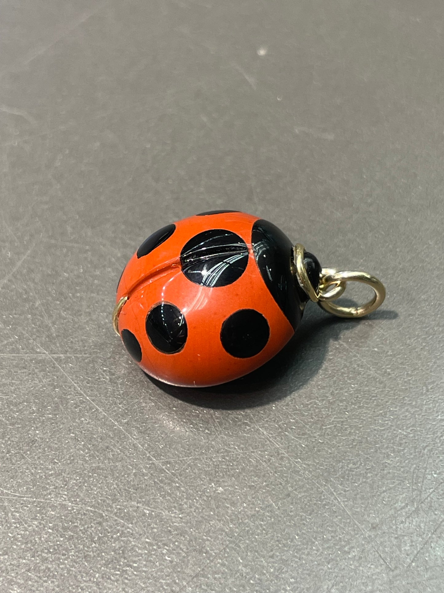 Vintage 18K Yellow Gold Gasper Onyx Inlaid Ladybug Charm Pendant