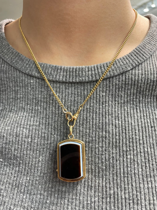 Antique 14K Yellow Gold Banded Agate Double Sided Locket
