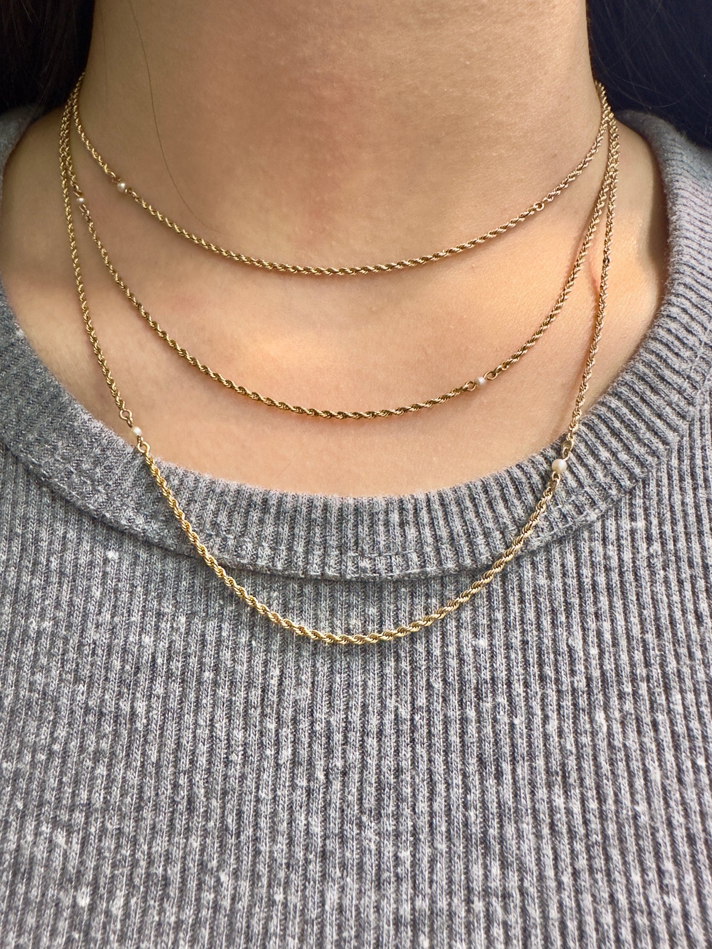 Art Nouveau 14K Gold Seed Pearl Chain Necklace