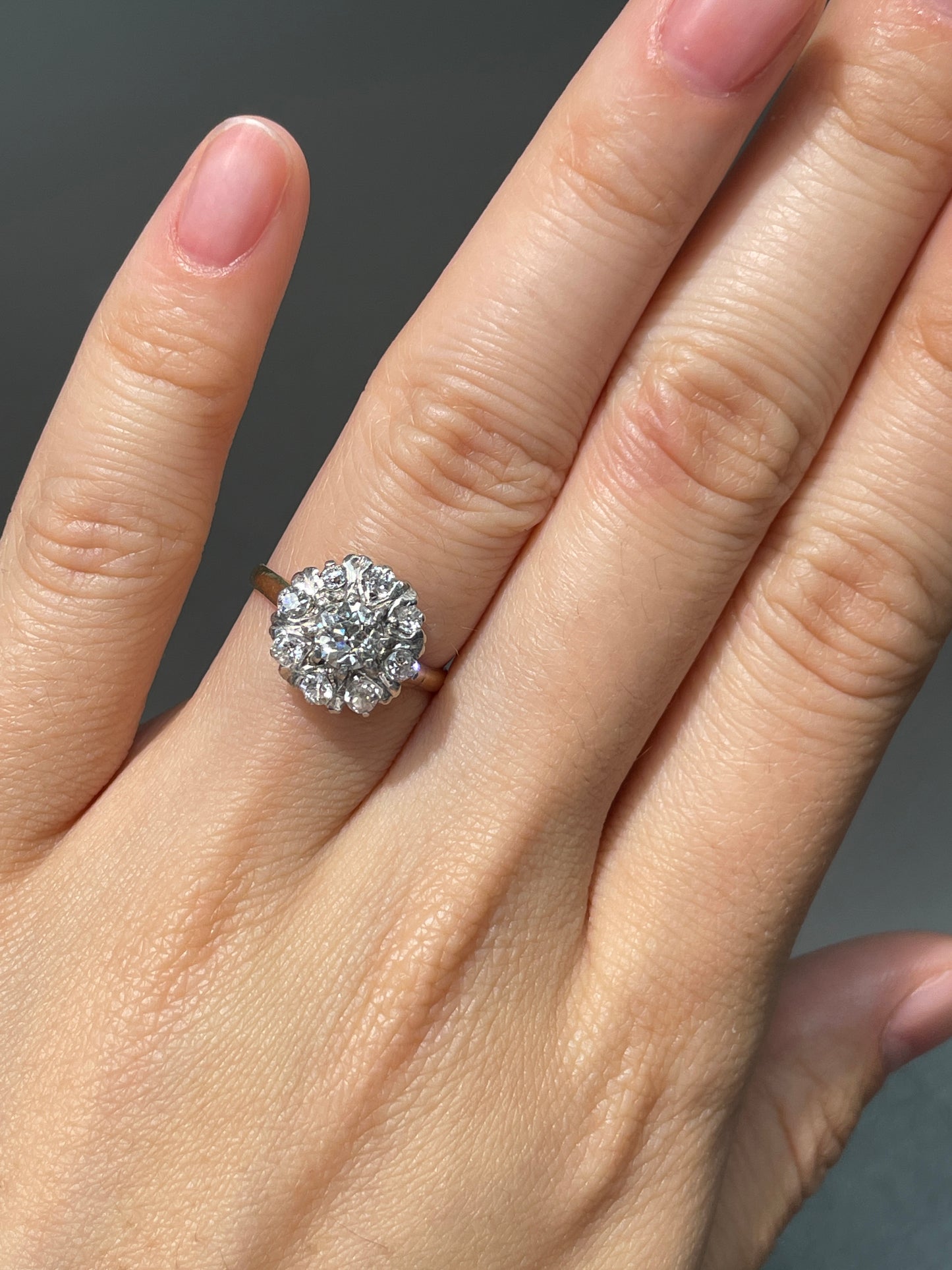 Antique 14K Gold 1.0 CTW Old Mine Cut Diamond Cluster Ring