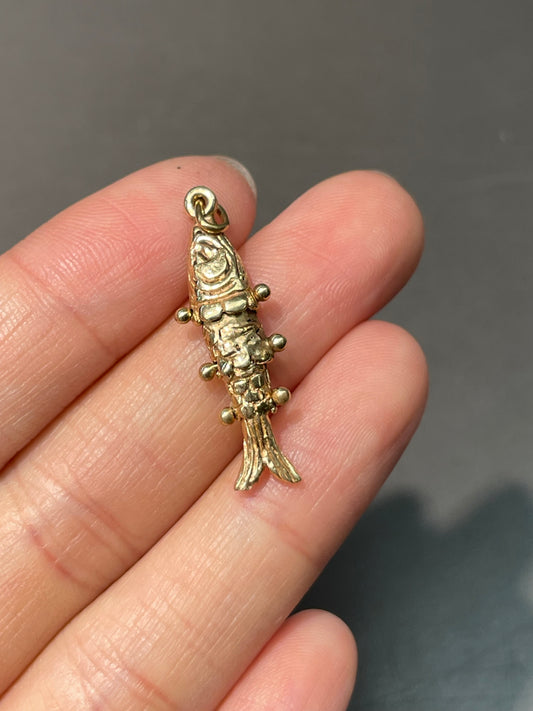 Vintage 14K Yellow Gold Small Articulating Fish Charm Pendant
