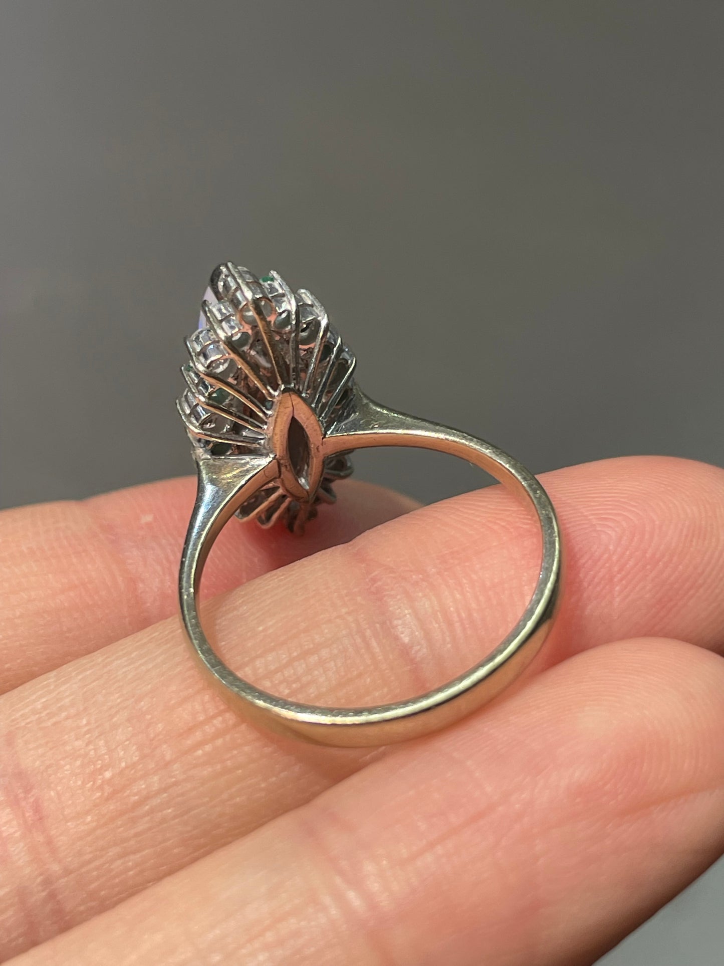 14K White Gold Marquise Opal Diamond Emerald Ring