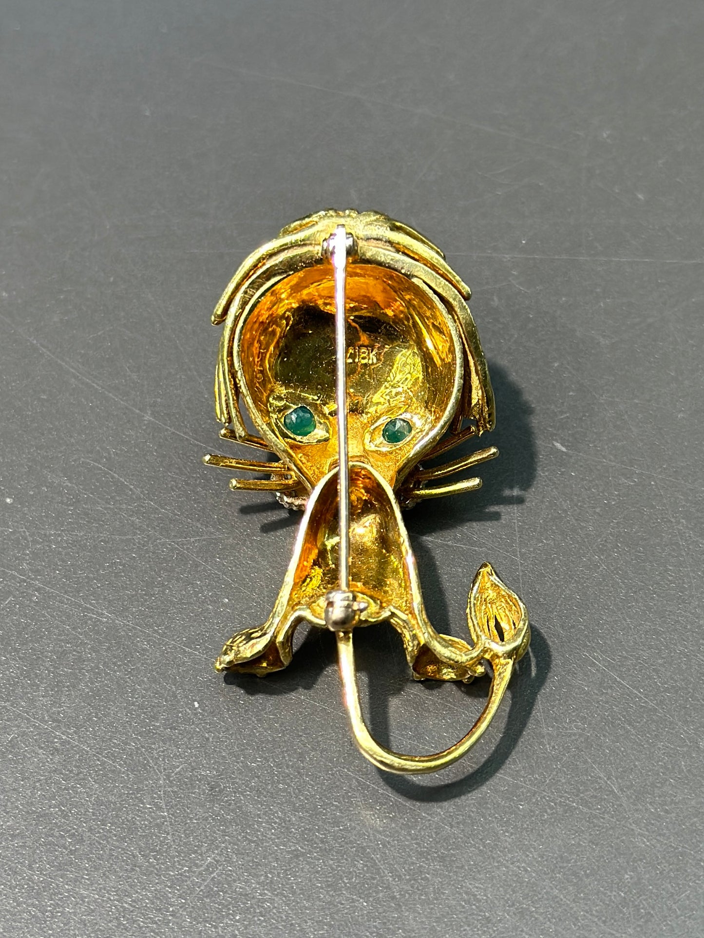 复古 18K 金大号绿宝石钻石红宝石狮子胸针