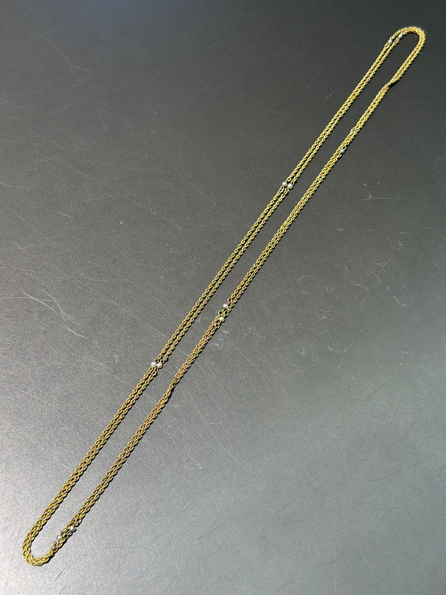 Art Nouveau 14K Gold Seed Pearl Chain Necklace