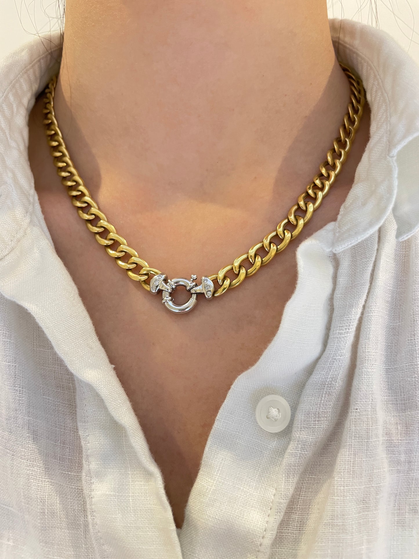 18K Two-Tone Diamond Curblink Chain Necklace