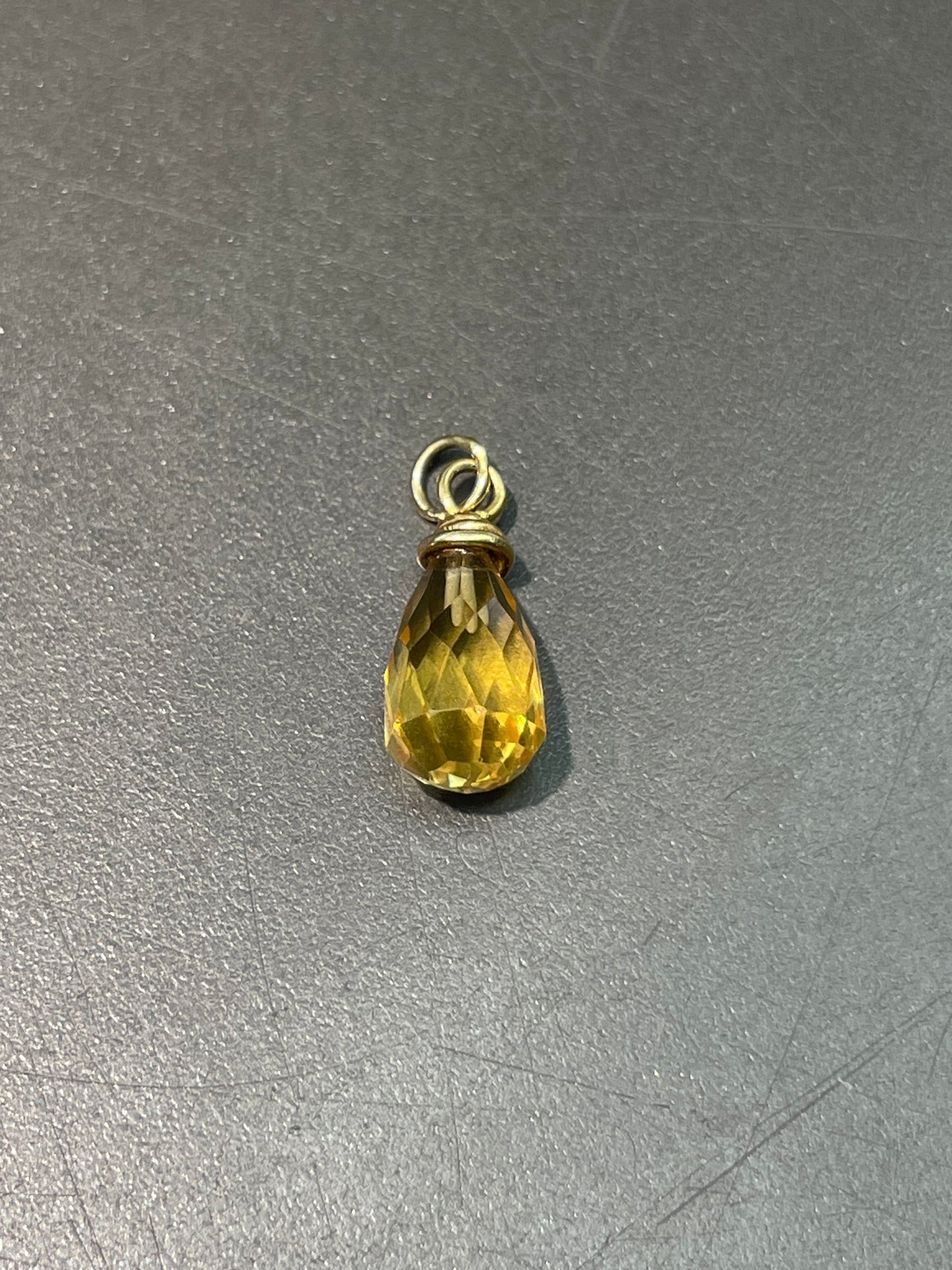 14K Gold Faceted Citrine Droplet Charm Pendant