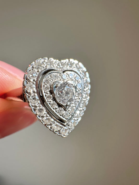 Vintage 14K White Gold 0.95 CTW Diamond Heart Ring