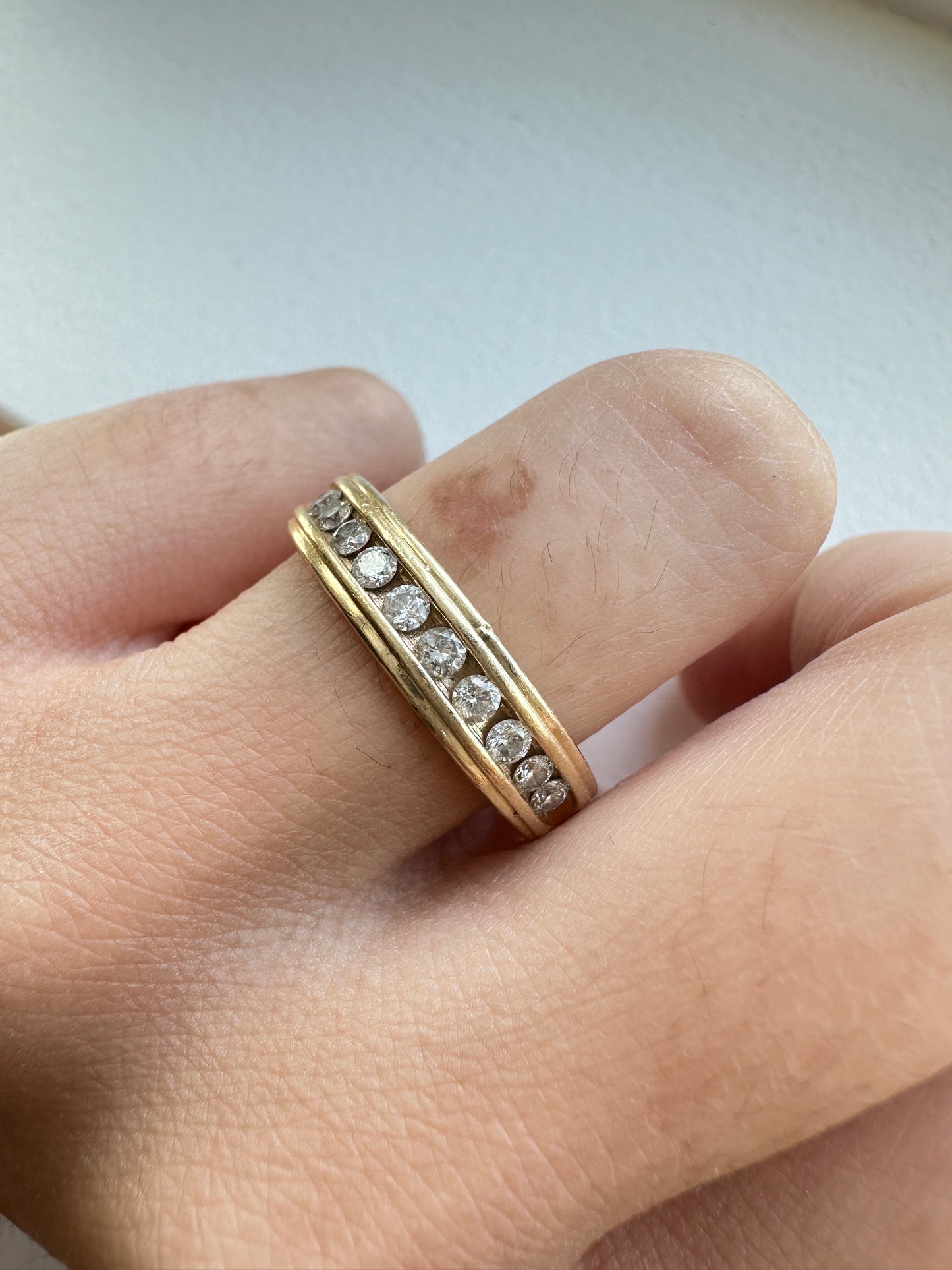 14K Yellow Gold 0.50 CTW Half Eternity Diamond Ribbed Ring Band