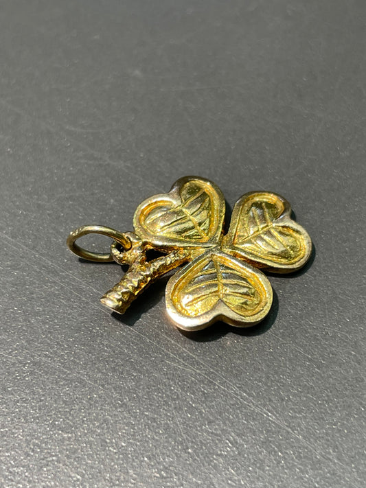 French 18K Yellow Gold Three Leaf Clover Shamrock Charm