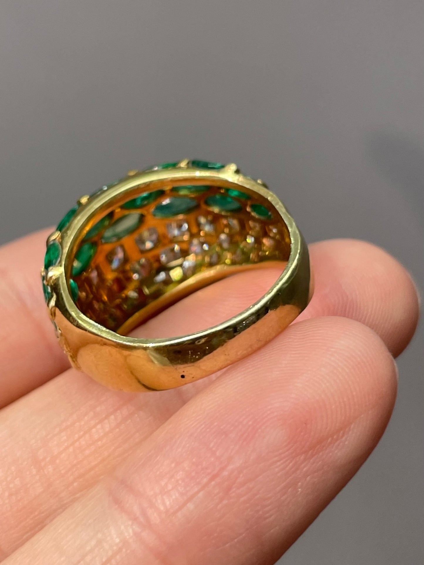 Vintage 18K Yellow Gold 1.57 CTW Diamond Emerald Bombé Ring