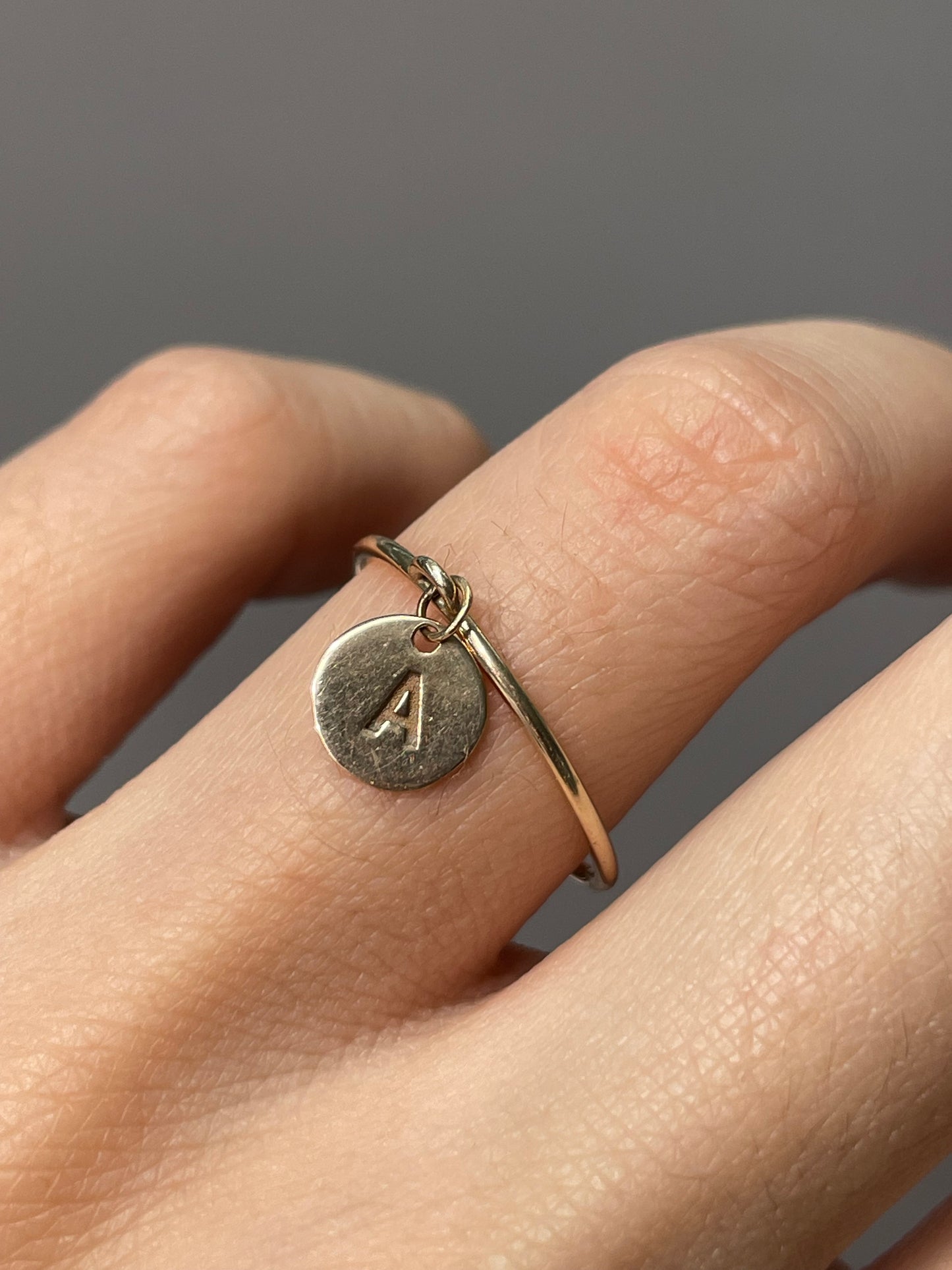 14K Yellow Gold "A" Dangle Letter Ring