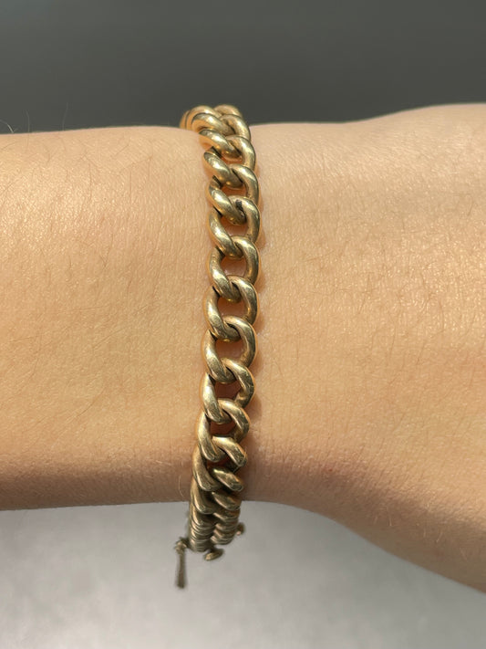 Vintage Dutch 14K Yellow Gold Solid 7.0mm Curb Link Bracelet