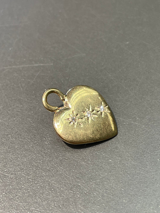 Vintage 14K Yellow Gold 0.06 CTW Diamond Starburst Heart Charm