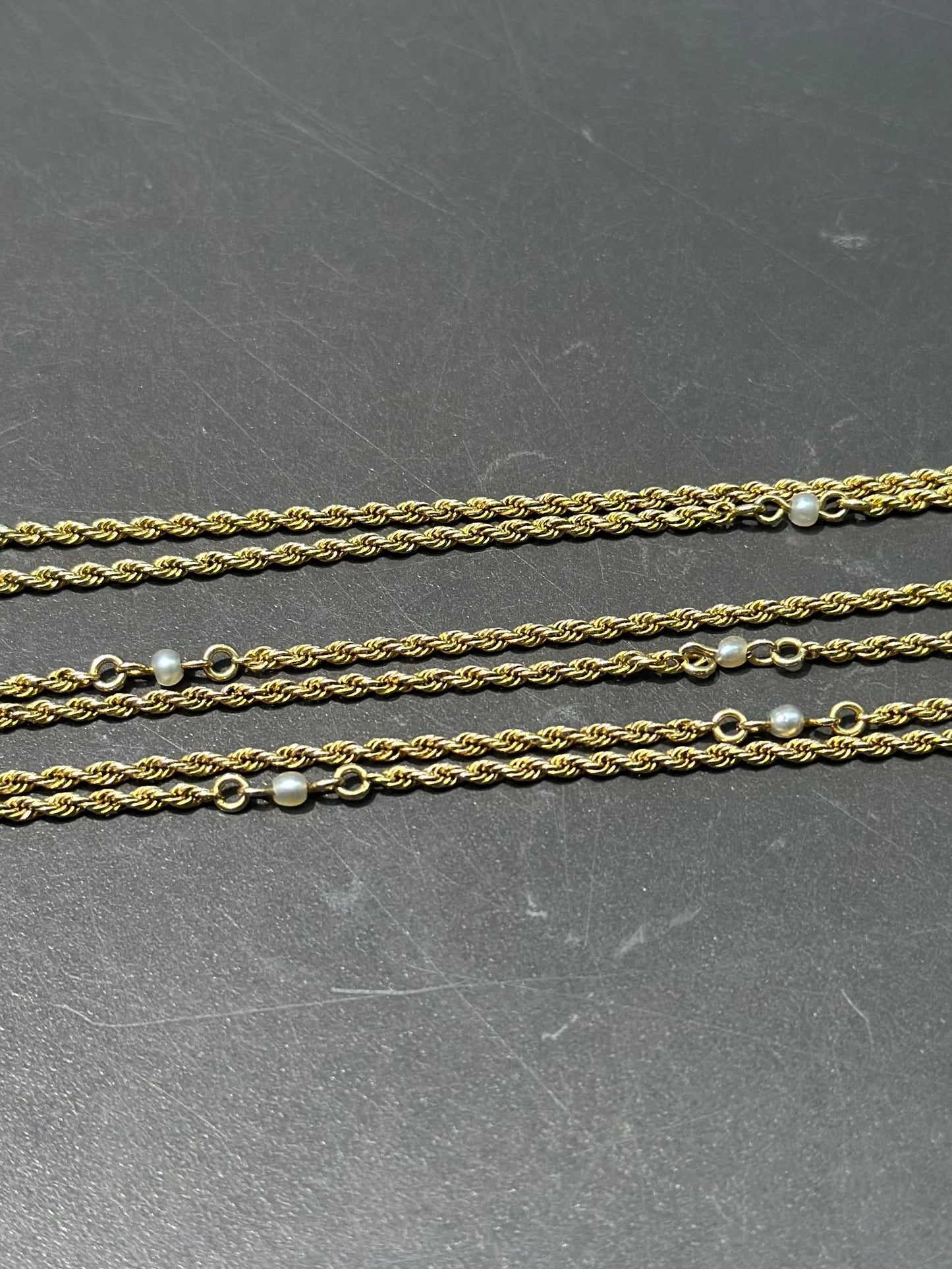 Art Nouveau 14K Gold Seed Pearl Chain Necklace