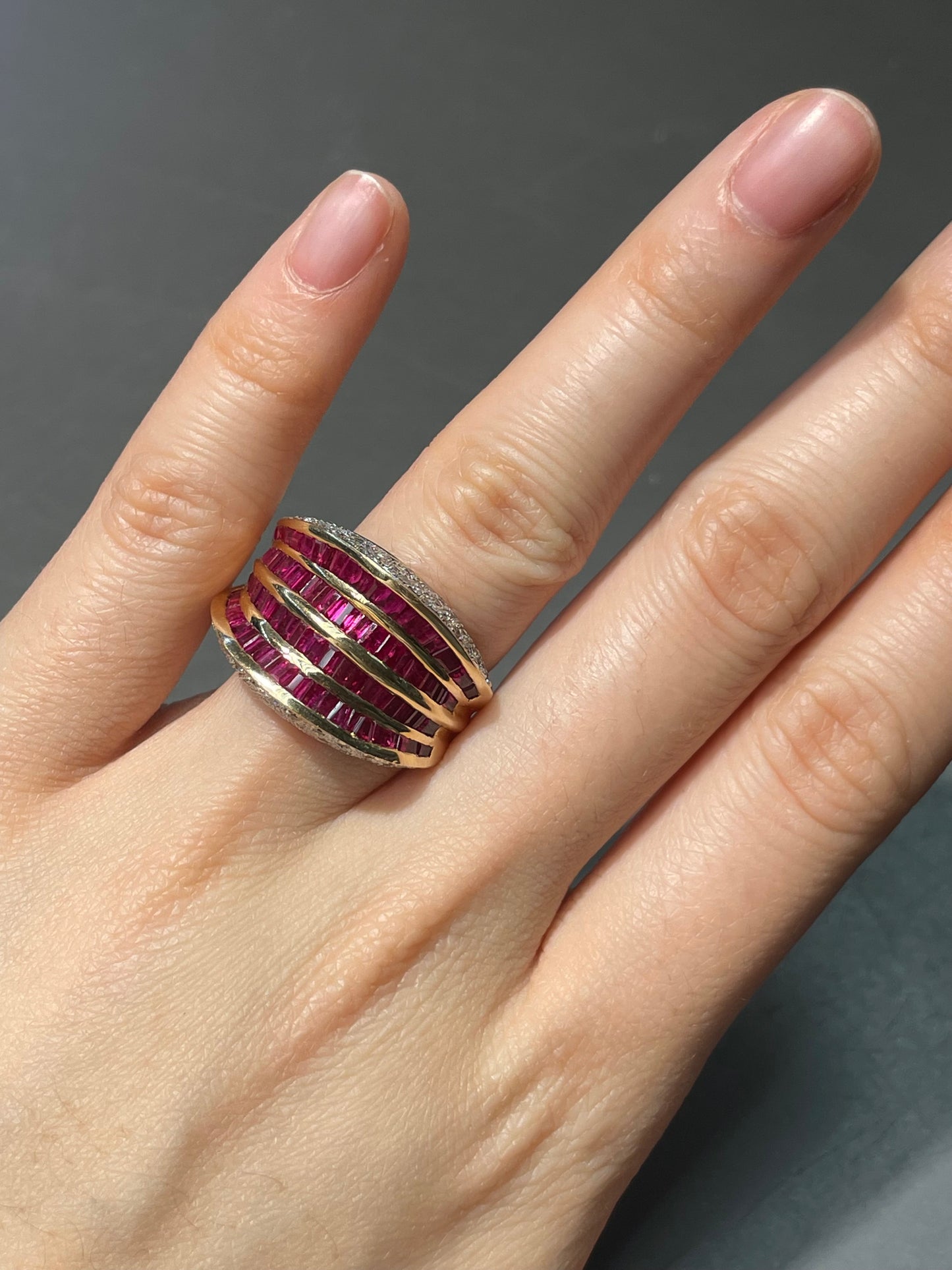 Vintage 14K Yellow Gold 3.84 CTW Ruby 0.86 CTW Diamond Statement Ring