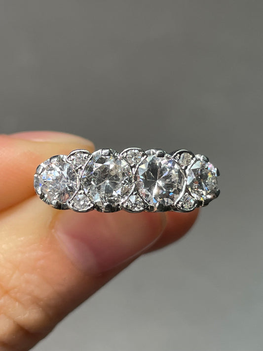 Antique 18K Yellow Gold Topped Platinum 2.62 CTW Four Stone Diamond Ring