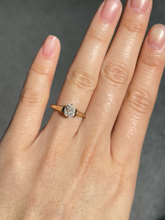 Antique 14K Gold 0.92 CTW Old Cushion Cut Diamond Ring