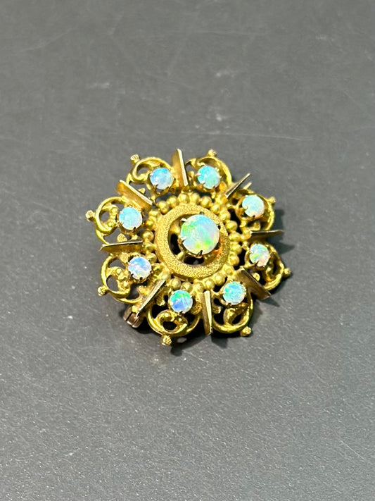 Antique Victorian 14K Yellow Gold Opal Cluster Brooch