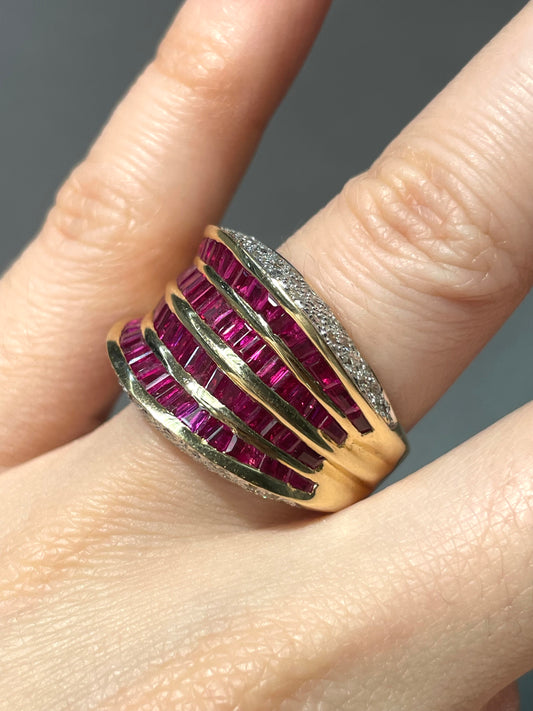 Vintage 14K Yellow Gold 3.84 CTW Ruby 0.86 CTW Diamond Statement Ring