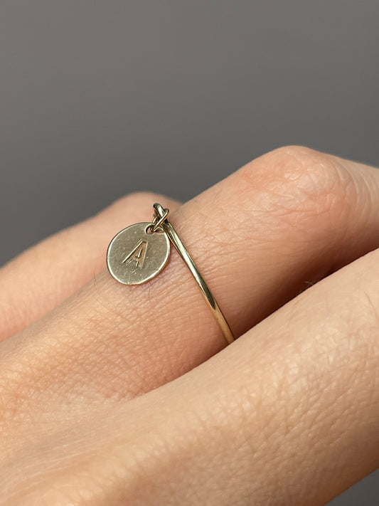 14K Yellow Gold "A" Dangle Letter Ring