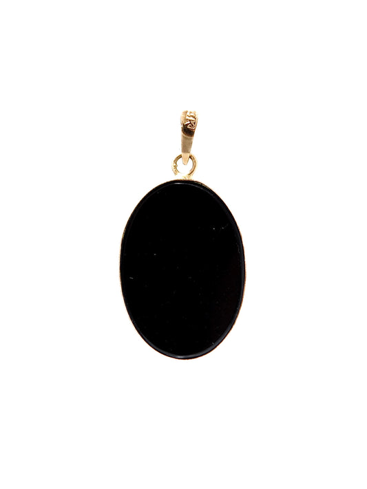 Vintage 14K Gold Onyx Opal Bird Inlay Pendant