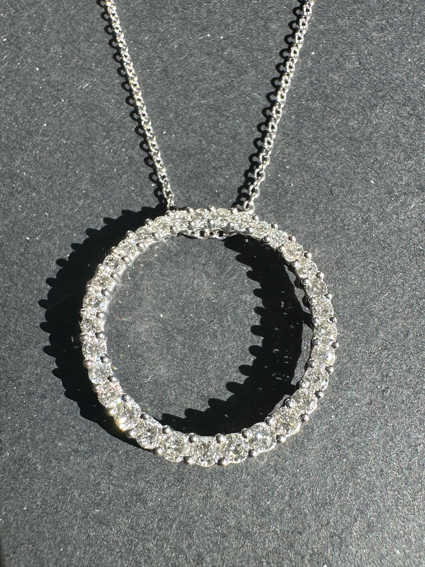 14K White Gold 0.85 CTW Diamond Open Circle Pendant