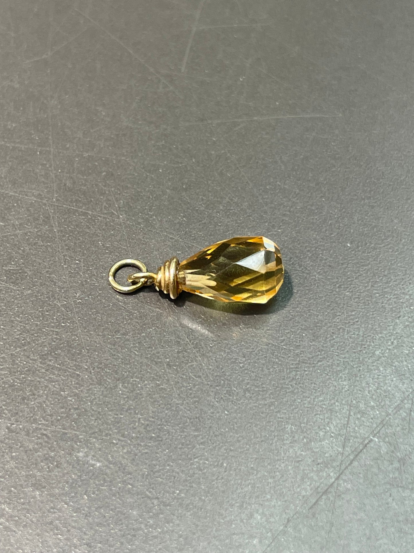 14K Gold Faceted Citrine Droplet Charm Pendant