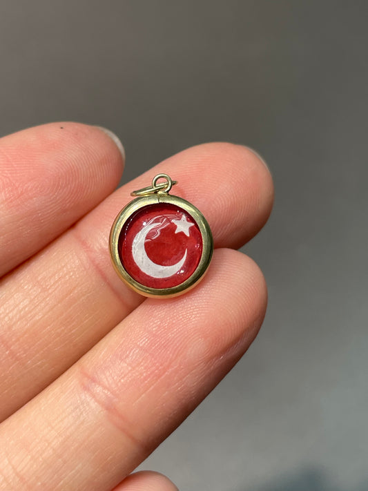 14K Yellow Gold Crescent Star Orb Charm