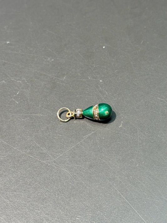 Antique 14K Gold Green Enamel Seed Pearl Drop Charm