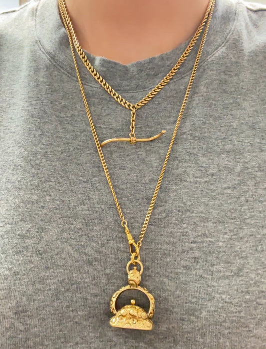 Vintage French 18K Yellow Gold 3.0 mm Curb Link Watch Chain Necklace