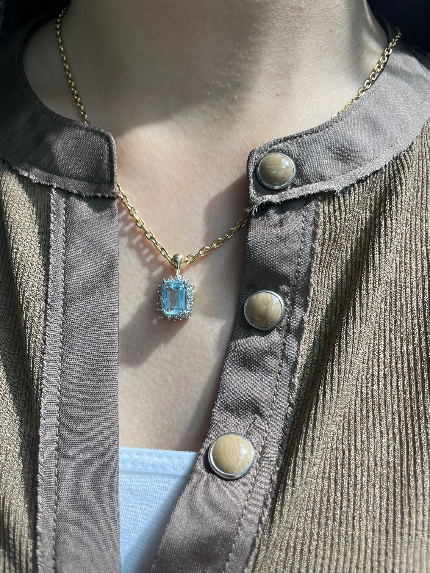 14K Gold Aquamarine Diamond Halo Charm