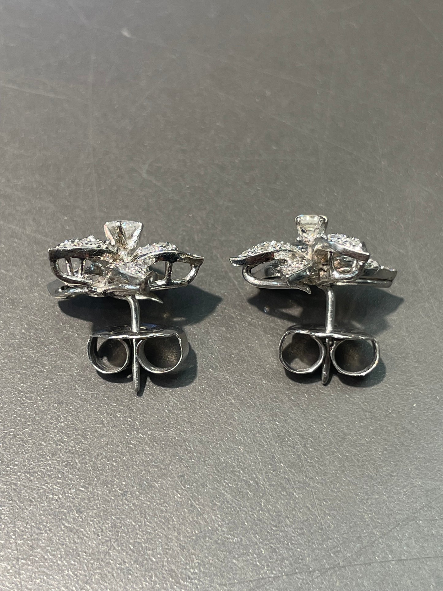 Vintage 14K White Gold 1.37 CTW Diamond Pansy Flower Stud Earring