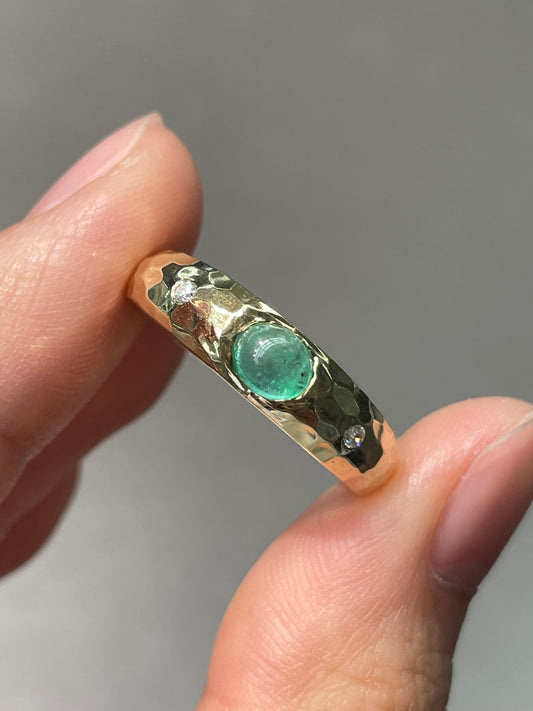 14K Yellow Gold Emerald Diamond Gypsy Ring