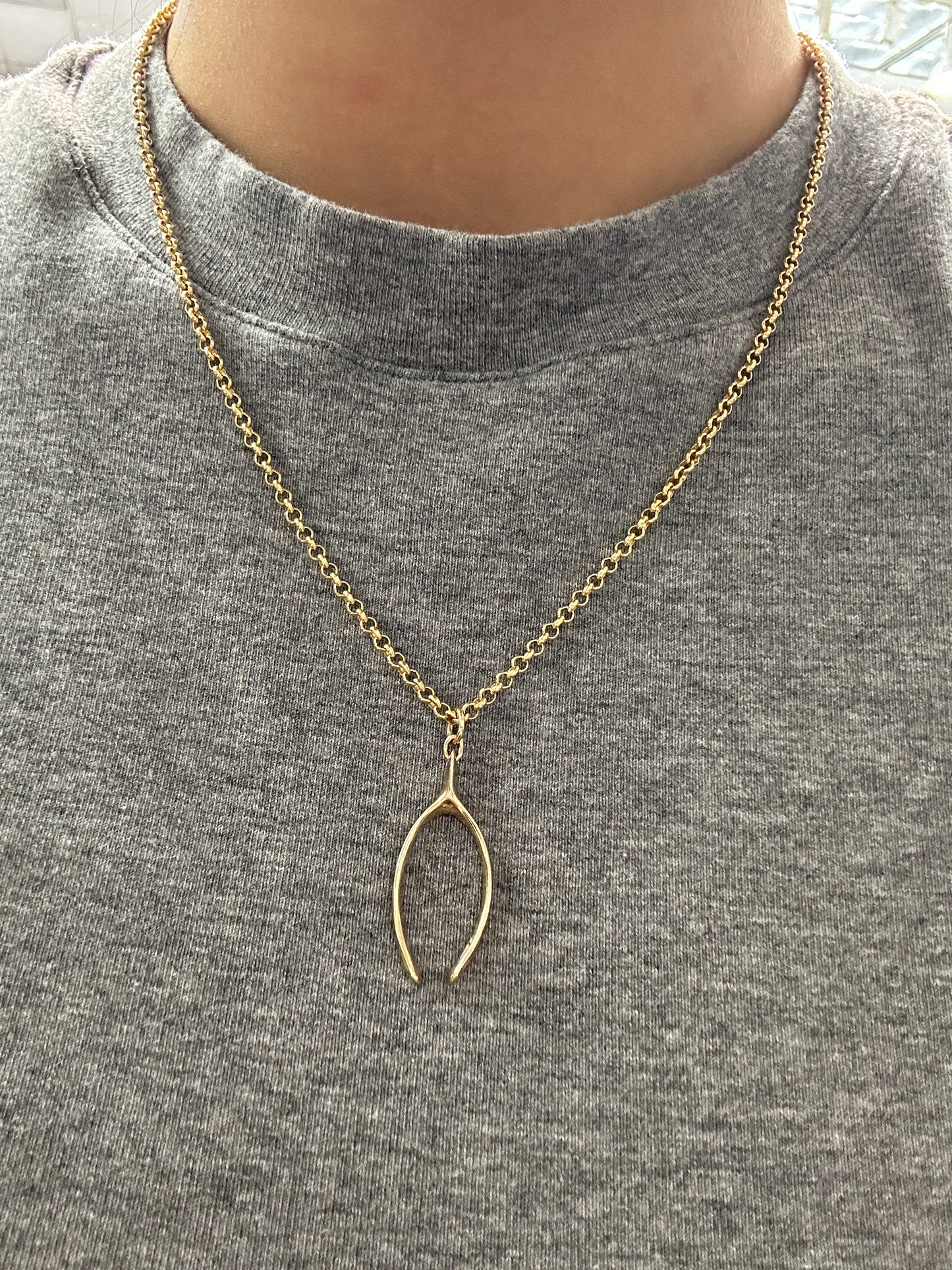 Vintage 14K Yellow Large Gold Wishbone Charm Pendant