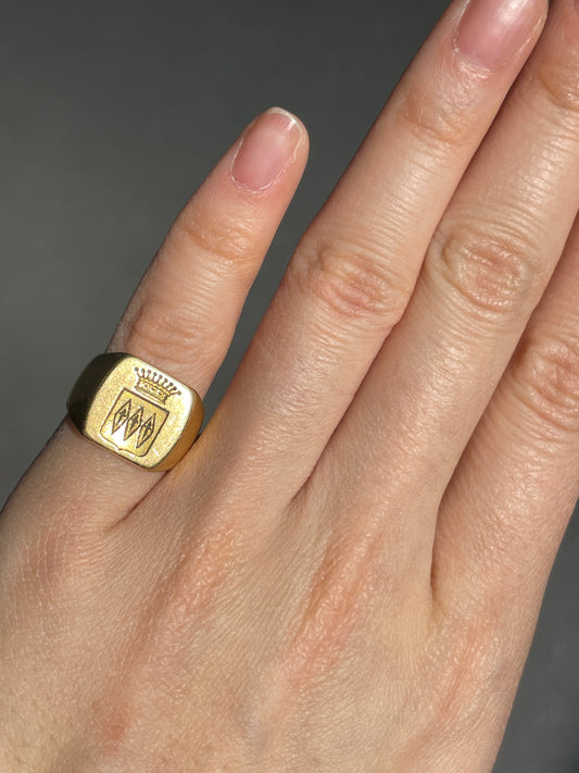 Vintage 14K Gold Crown Signet Intaglio Ring