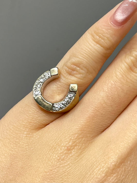 Vintage 14K Yellow Gold 0.32 CTW Diamond Horseshoe Ring