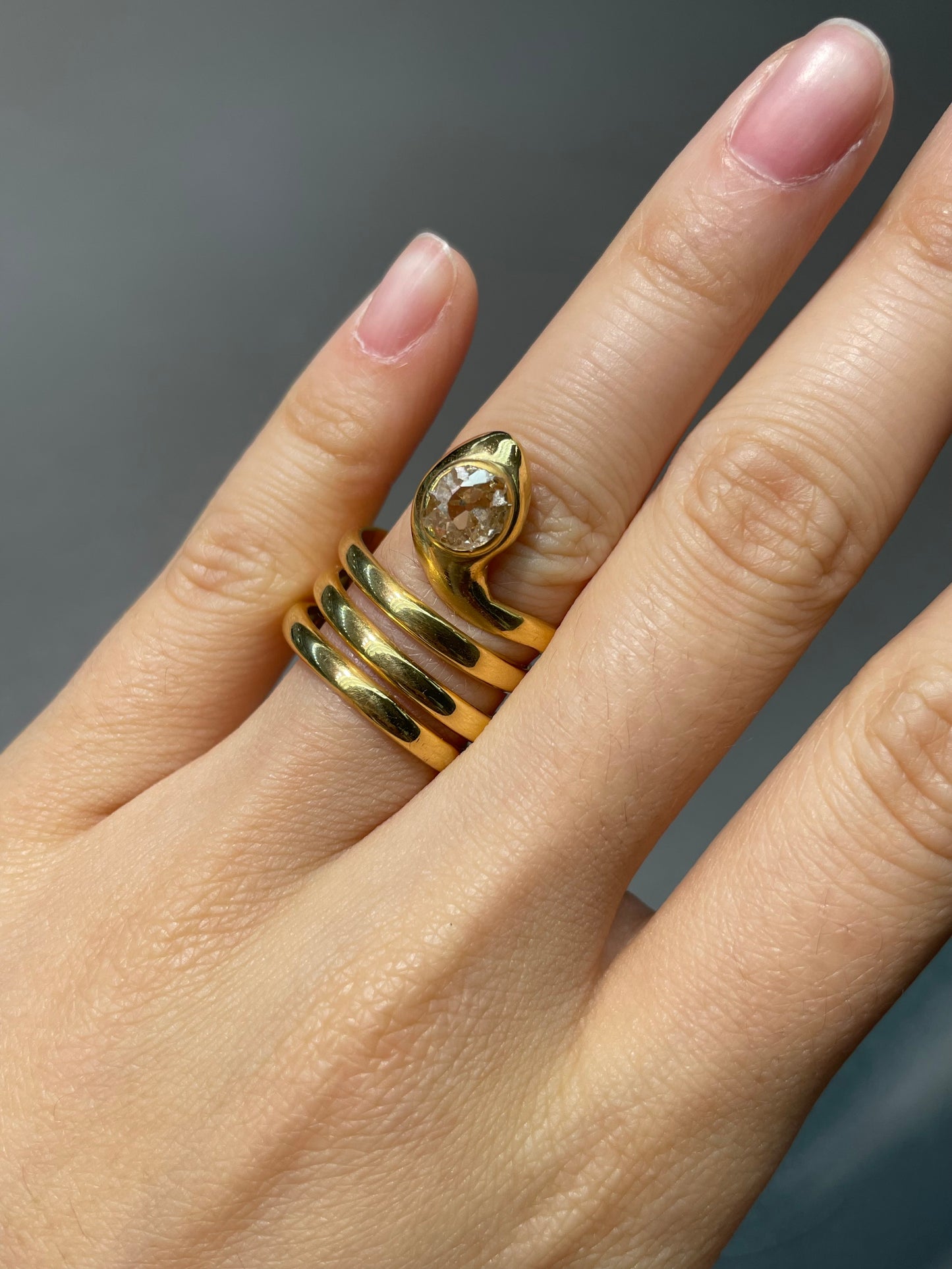 Antique Austro Hungarian 14K Gold 1.08 CTW Diamond Coiled Snake Ring