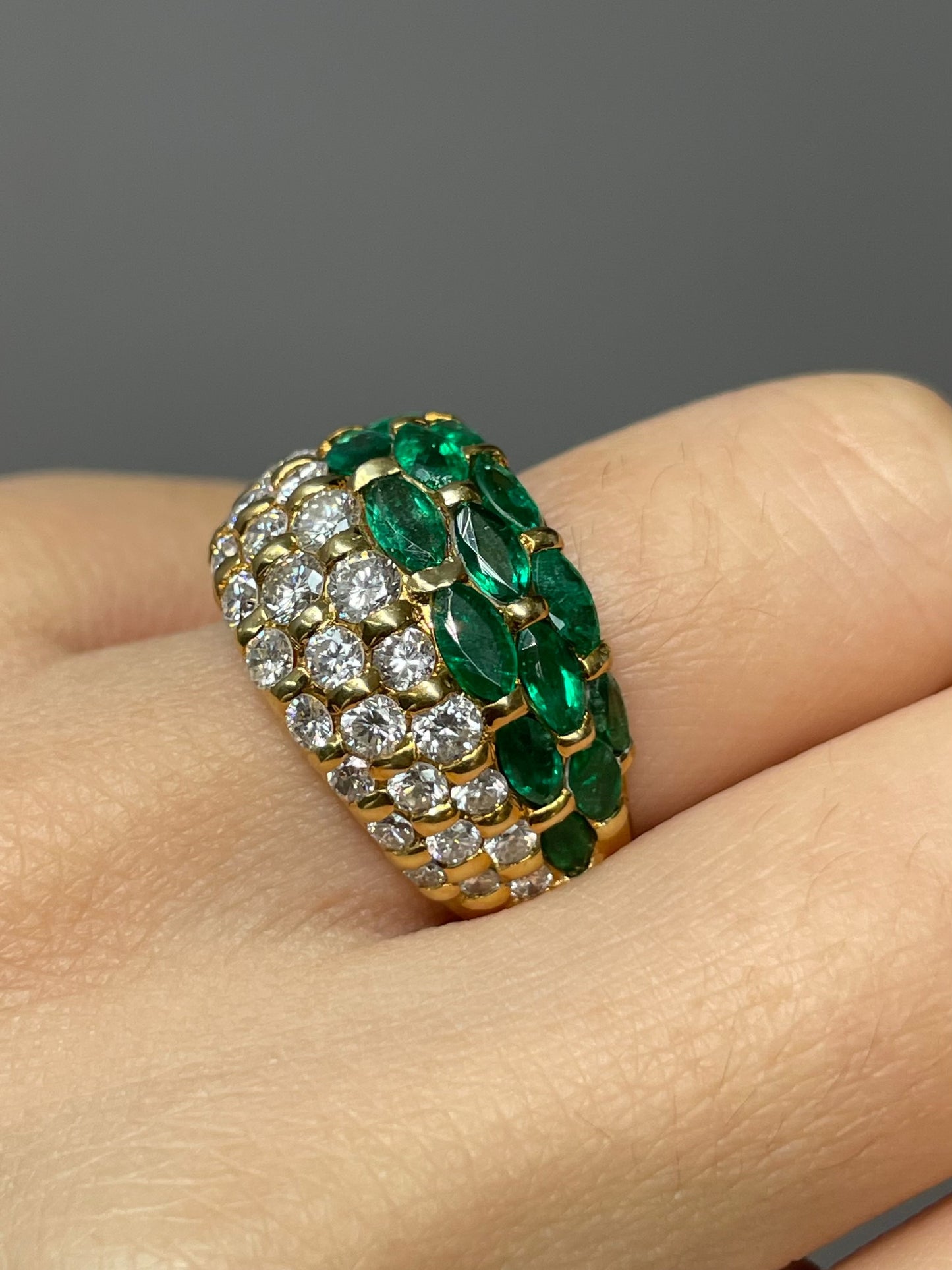 Vintage 18K Yellow Gold 1.57 CTW Diamond Emerald Bombé Ring