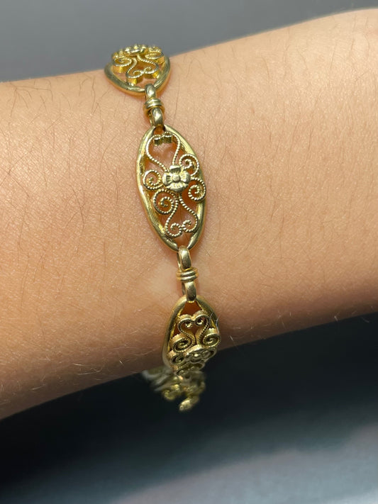 Antique French 18K Yellow Gold Filigree Link Bracelet