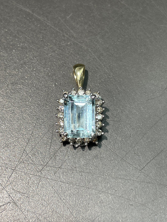 14K Gold Aquamarine Diamond Halo Charm