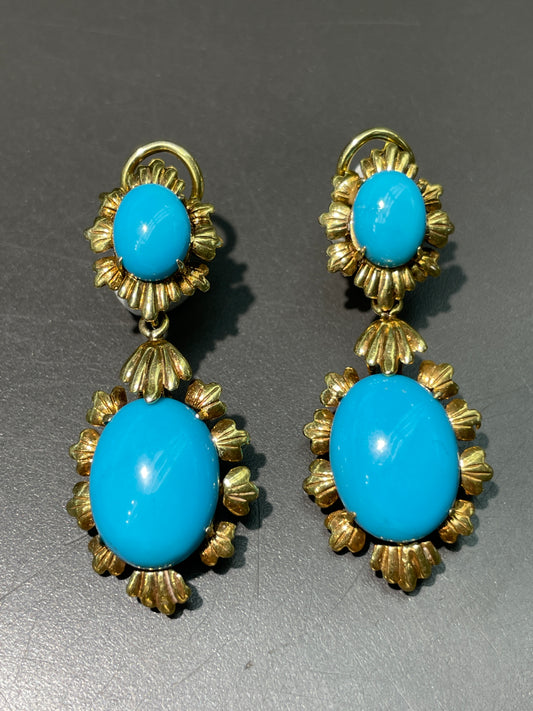 Vintage 18K Gold Sleeping Beauty Turquoise Drop Earring