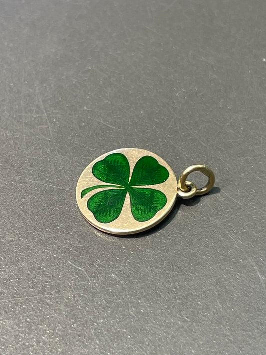 Vintage 14K Yellow Gold Enamel Four Leaf Clover Pendant Charm