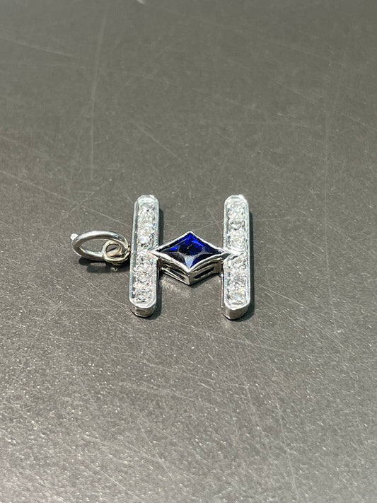 Art Deco Platinum Sapphire 0.18ct Diamond Motif Charm