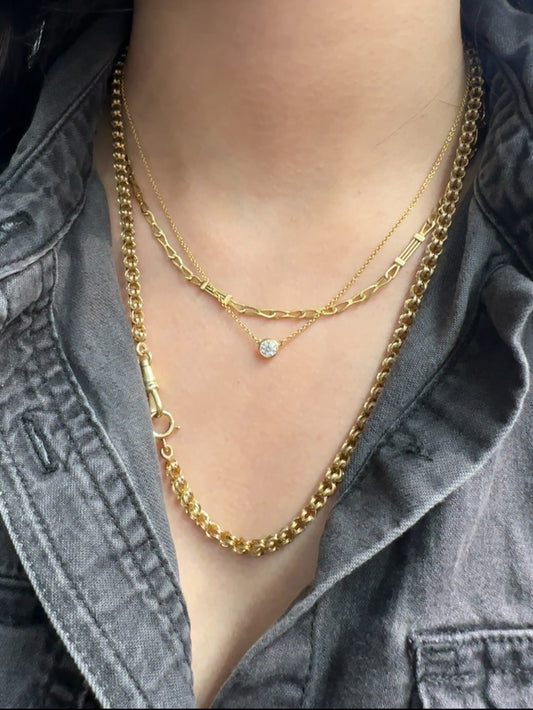 Antique 14K Yellow Gold Belcher Watch Chain Necklace