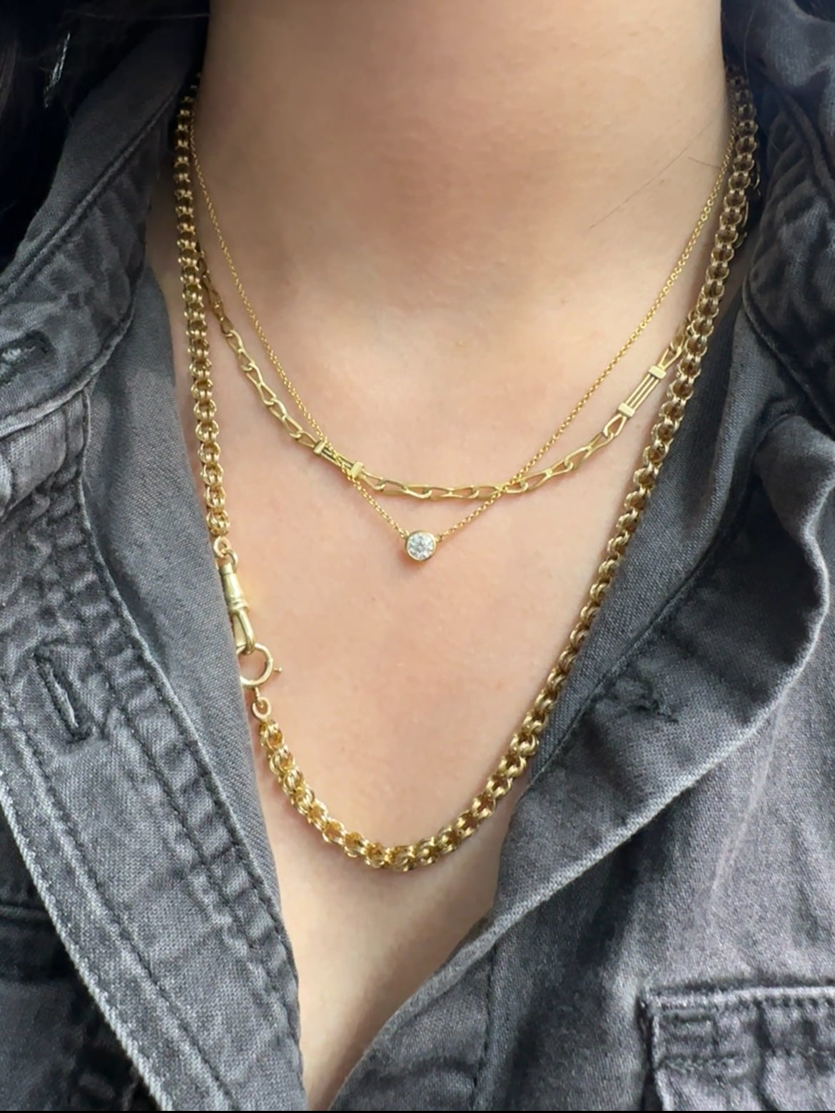 18K Yellow Gold Fancy Link Necklace 16.5 inch